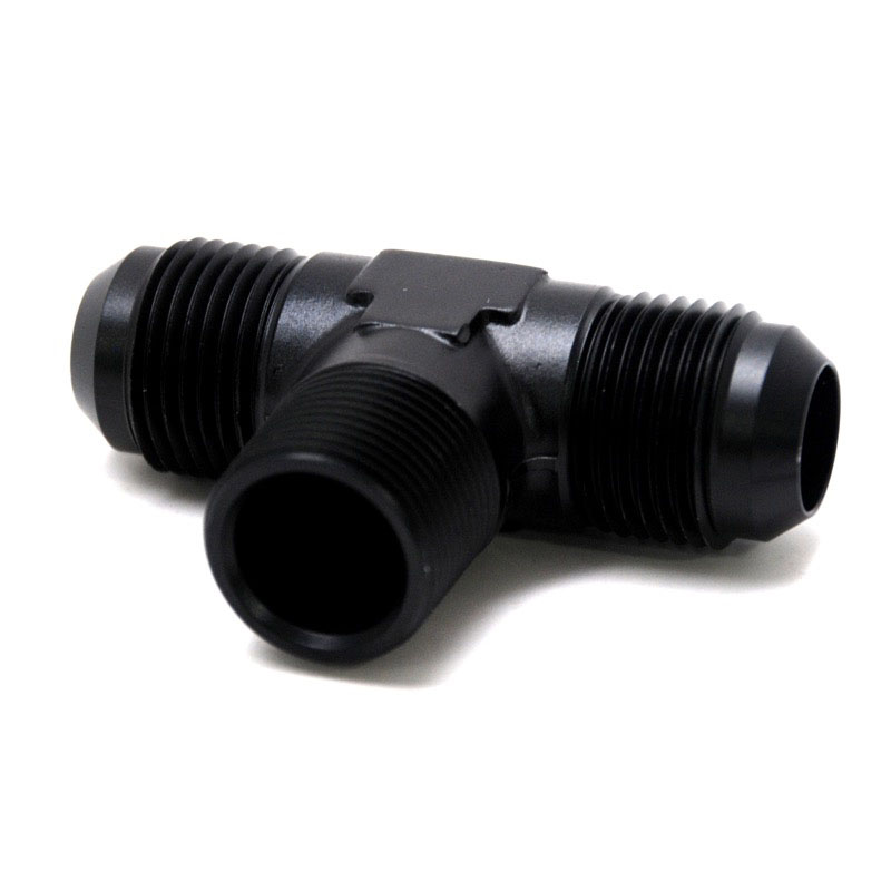 NyTrex AN Fitting 173237; AN to NPT Tee Fitting Black -12AN Male Tee 3/4 in. NPT Male (bottom) -12AN Male 
