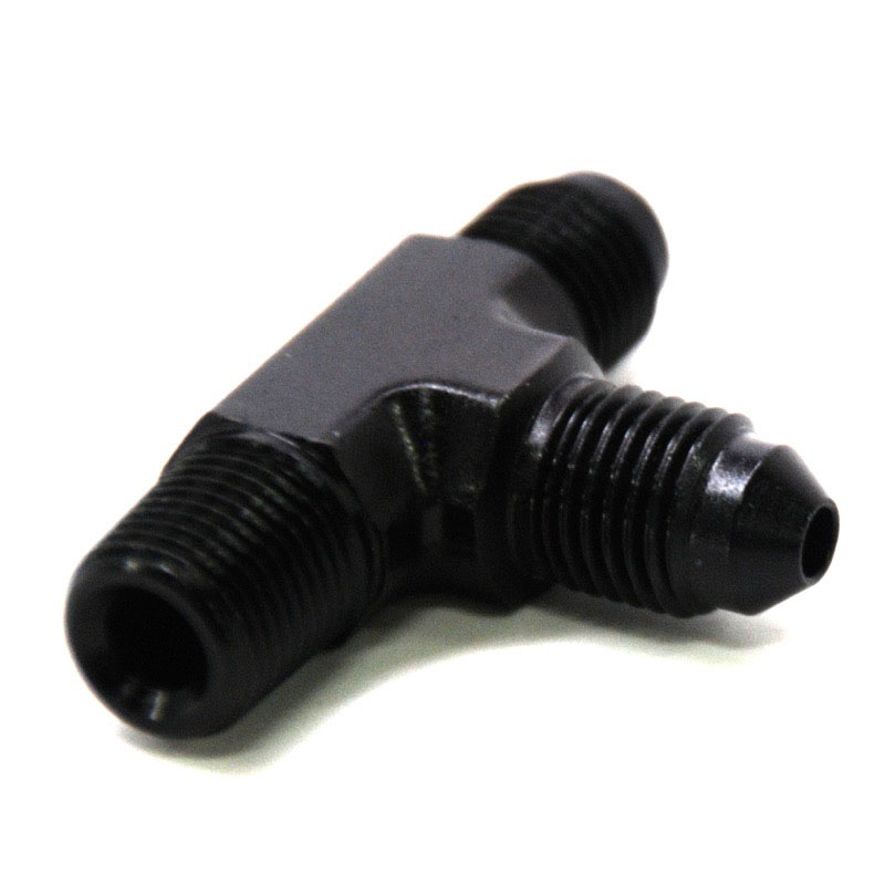 NyTrex AN Fitting 173239; AN to NPT Tee Fitting Black -03AN Male Tee -03AN Male 1/8 in. NPT Male (on run) 