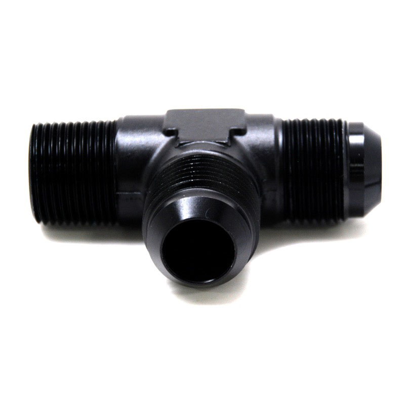 NyTrex AN Fitting 173249; AN to NPT Tee Fitting Black -12AN Male Tee -12AN Male 3/4 in. NPT Male (on run) 