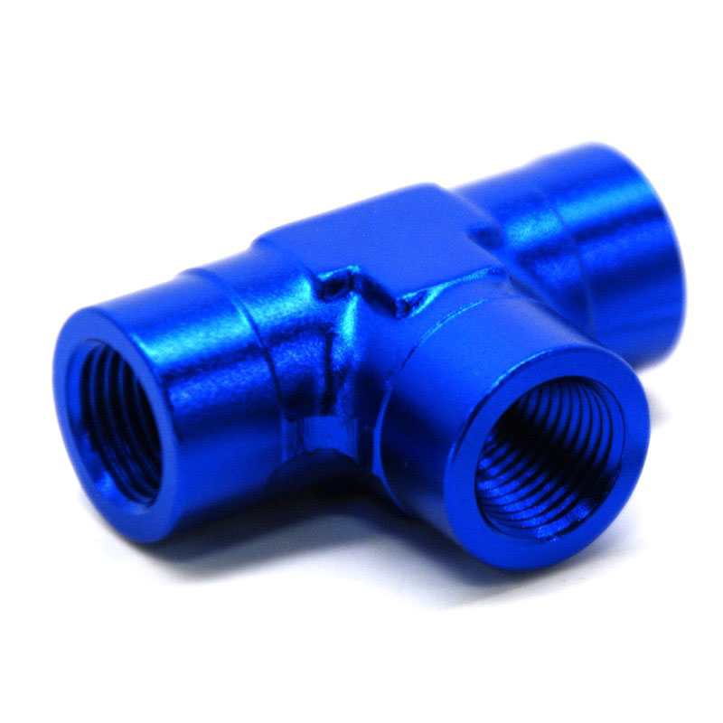 NyTrex Pipe Fitting 173354; NPT to NPT Tee Fitting Blue Anodized 1/8 in. NPT Female Tee 1/8 in. NPT Female 1/8 in. NPT Female 