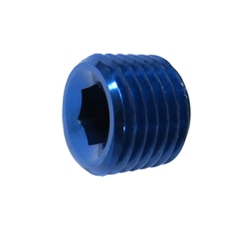 Photo for NyTrex Pipe Fitting 173404; NPT Plug Blue Anodized 1/4 in. NPT Male Straight Internal Allen