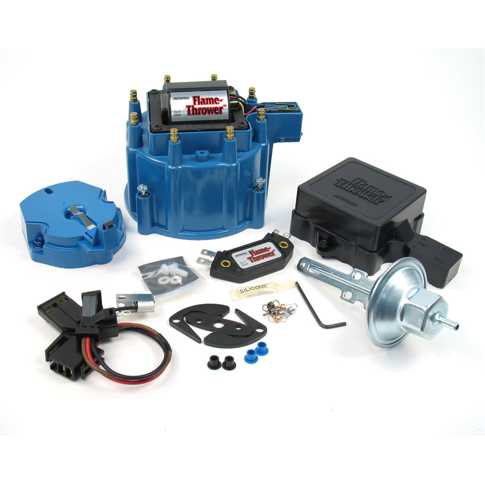 Pertronix Ignition Kit D8002; Flame Thrower Tuneup Kit HEI Vacuum HEI, Blue for 1973 to 1986 Chevy 262 to 400, 396 to 454 