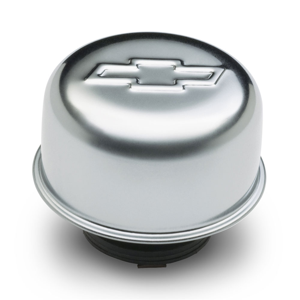 Photo for Proform Valve Cover Breather 141-618; Chevrolet Performance Parts Bowtie Round Chrome Stamped Steel for Chevy 