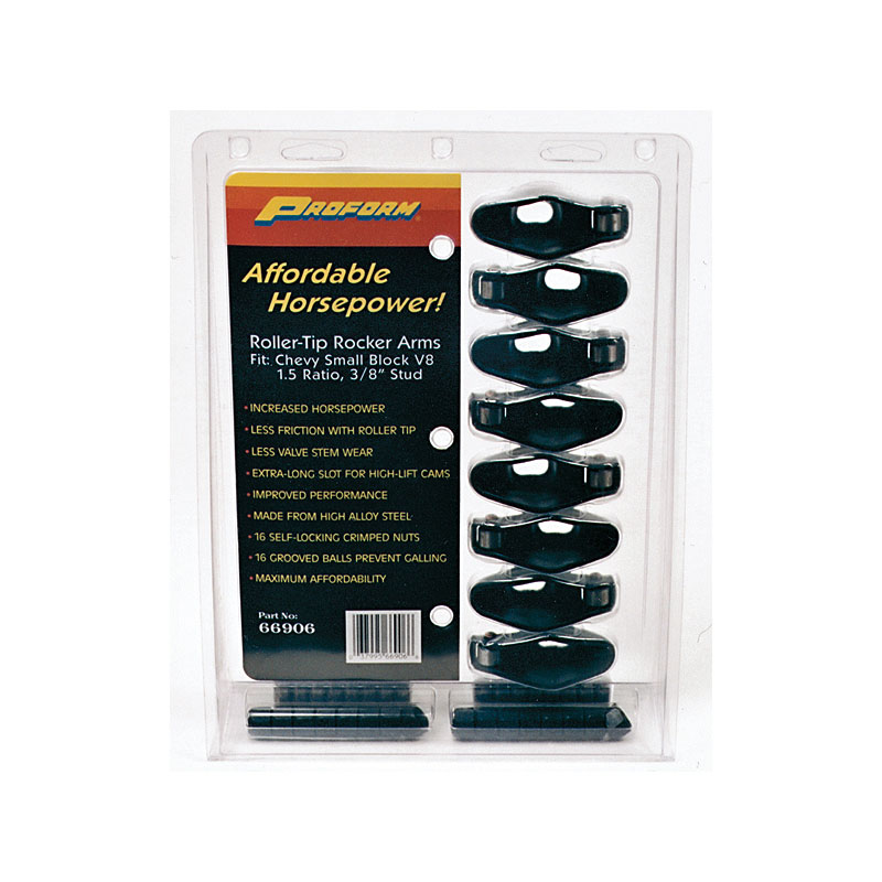 Proform Rocker Arm Kit 66922; Long Slot Roller Tip Rockers 1.6 3/8 in. Steel Roller Tip for Chevy 262 to 400 