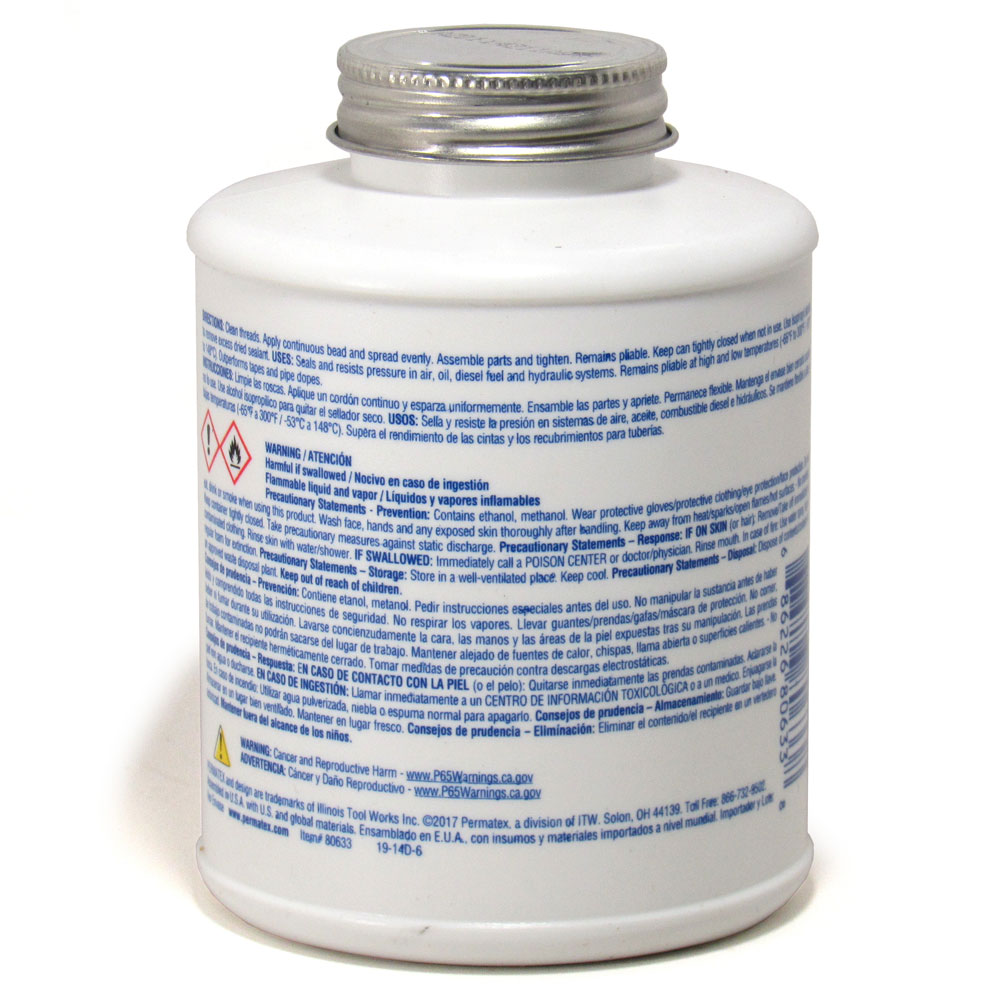 Permatex Thread Sealant 80633; Thread Sealant with PTFE 16.00 oz. Brush 