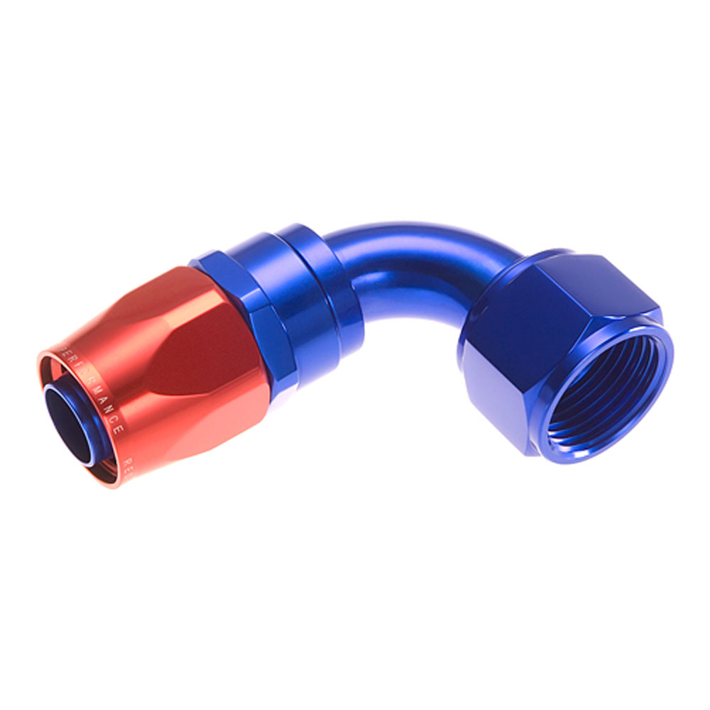 Redhorse Performance Fuel Hose Fitting 1090-12-1; Swivel Hose End Blue/Red Anodized -12AN 90 deg. -12AN Female 