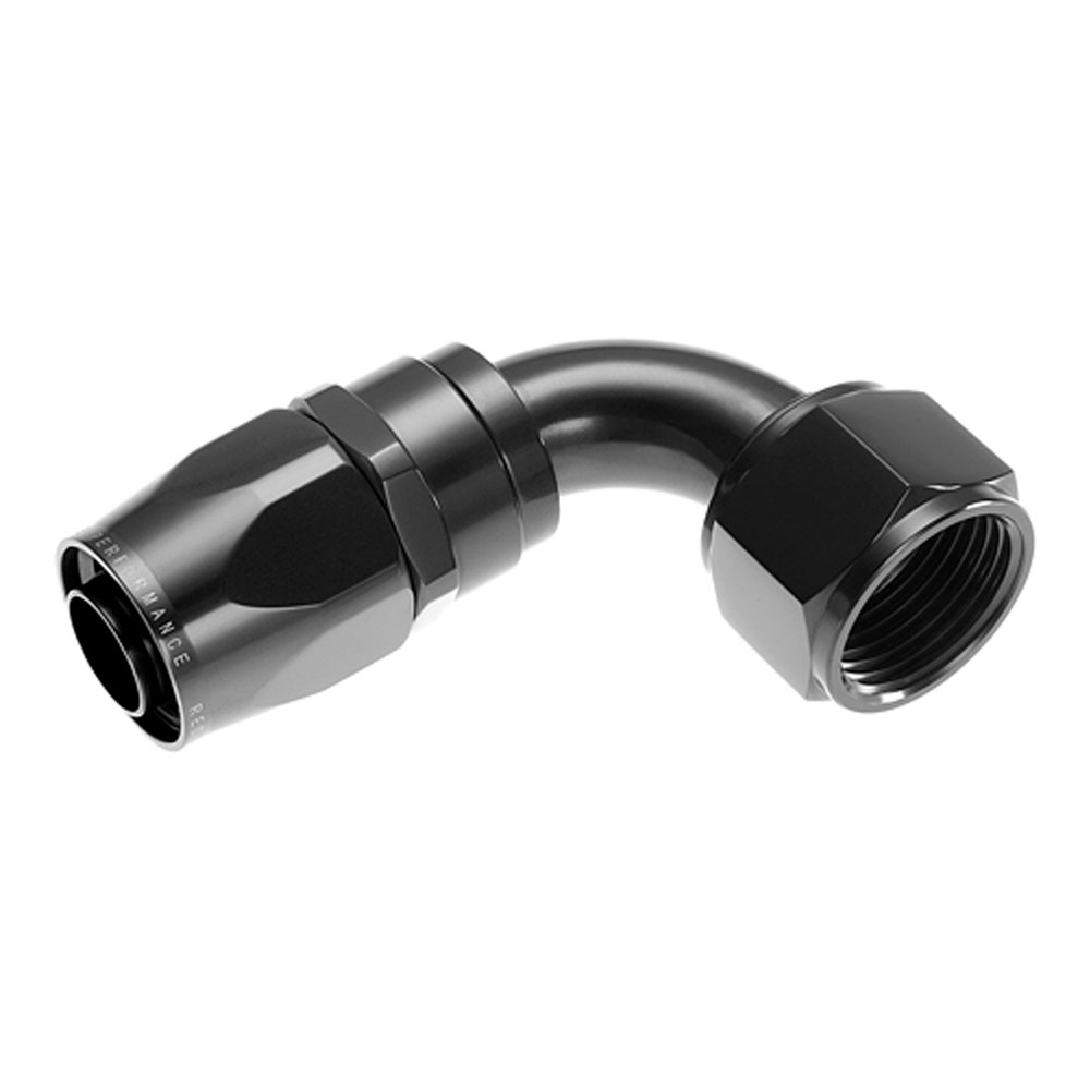 Redhorse Performance Fuel Hose Fitting 1090-12-2; Swivel Hose End Black Anodized -12AN 90 deg. -12AN Female 