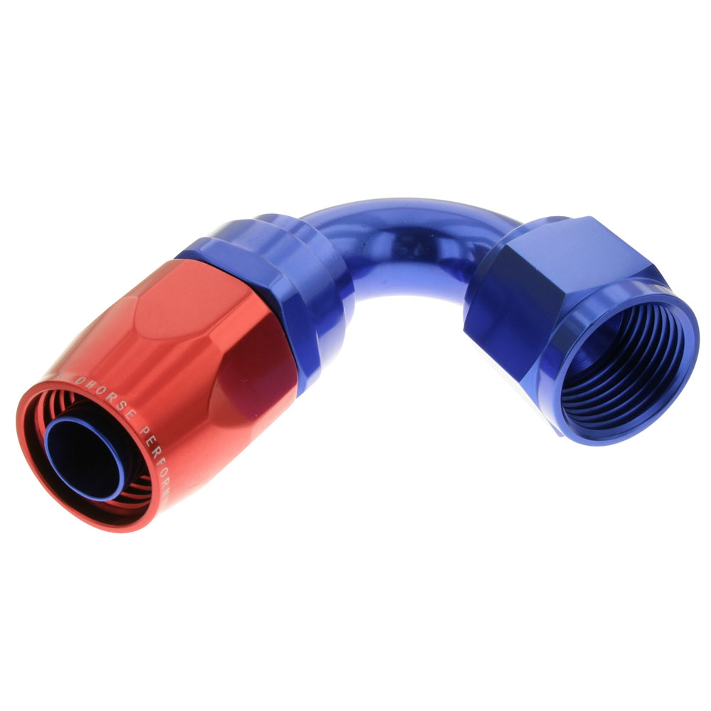 Redhorse Performance Fuel Hose Fitting 1120-04-1; Swivel Hose End Blue/Red Anodized -04AN 120 deg. -04AN Female 