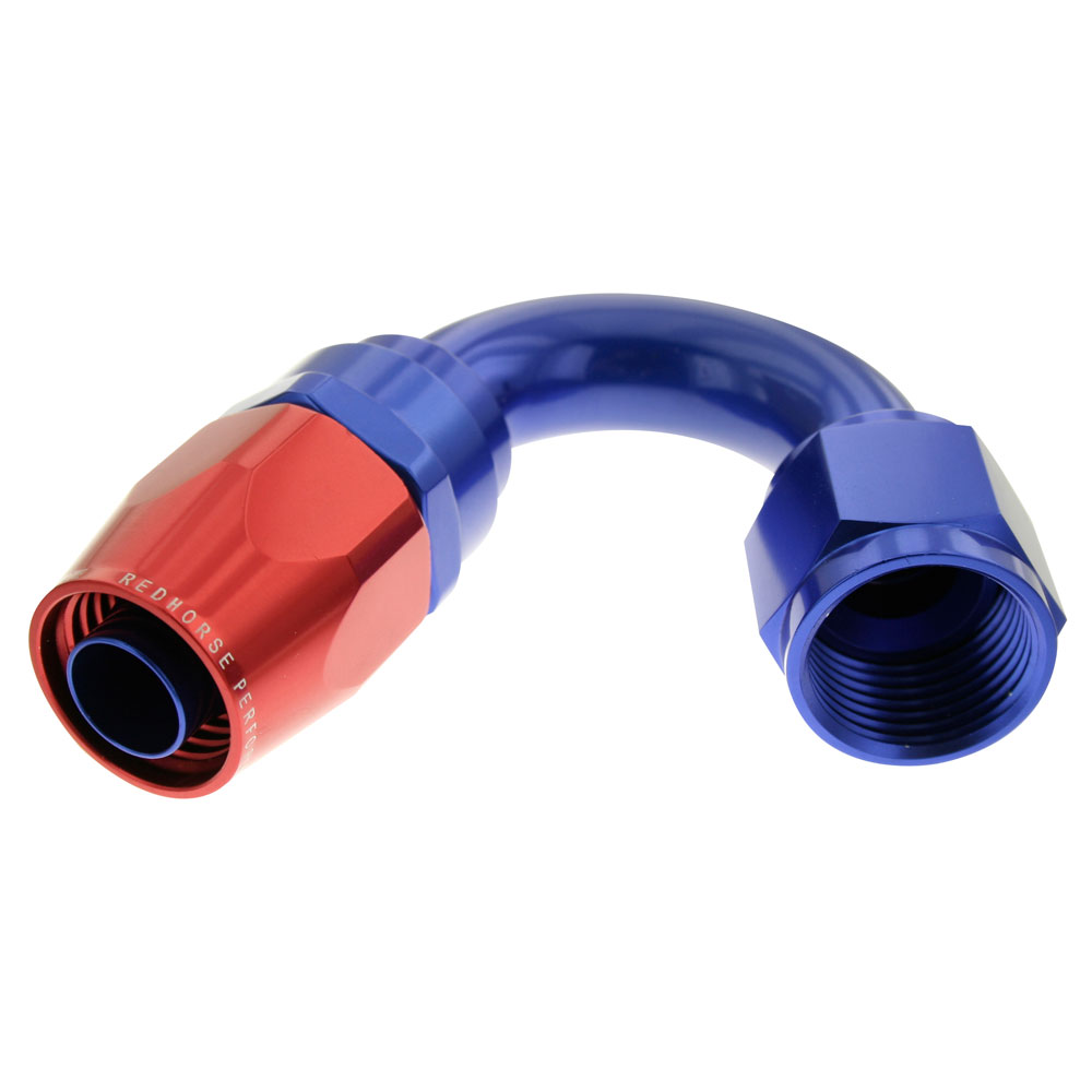 Redhorse Performance Fuel Hose Fitting 1150-12-1; Swivel Hose End Blue/Red Anodized -12AN 150 deg. -12AN Female 
