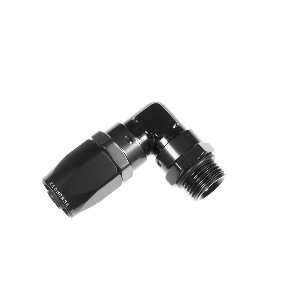 Redhorse Hose End 1490-06-06-2; ORB to Hose End Adapter Black Anodized -06AN Hose 90 deg. -06AN ORB Male 