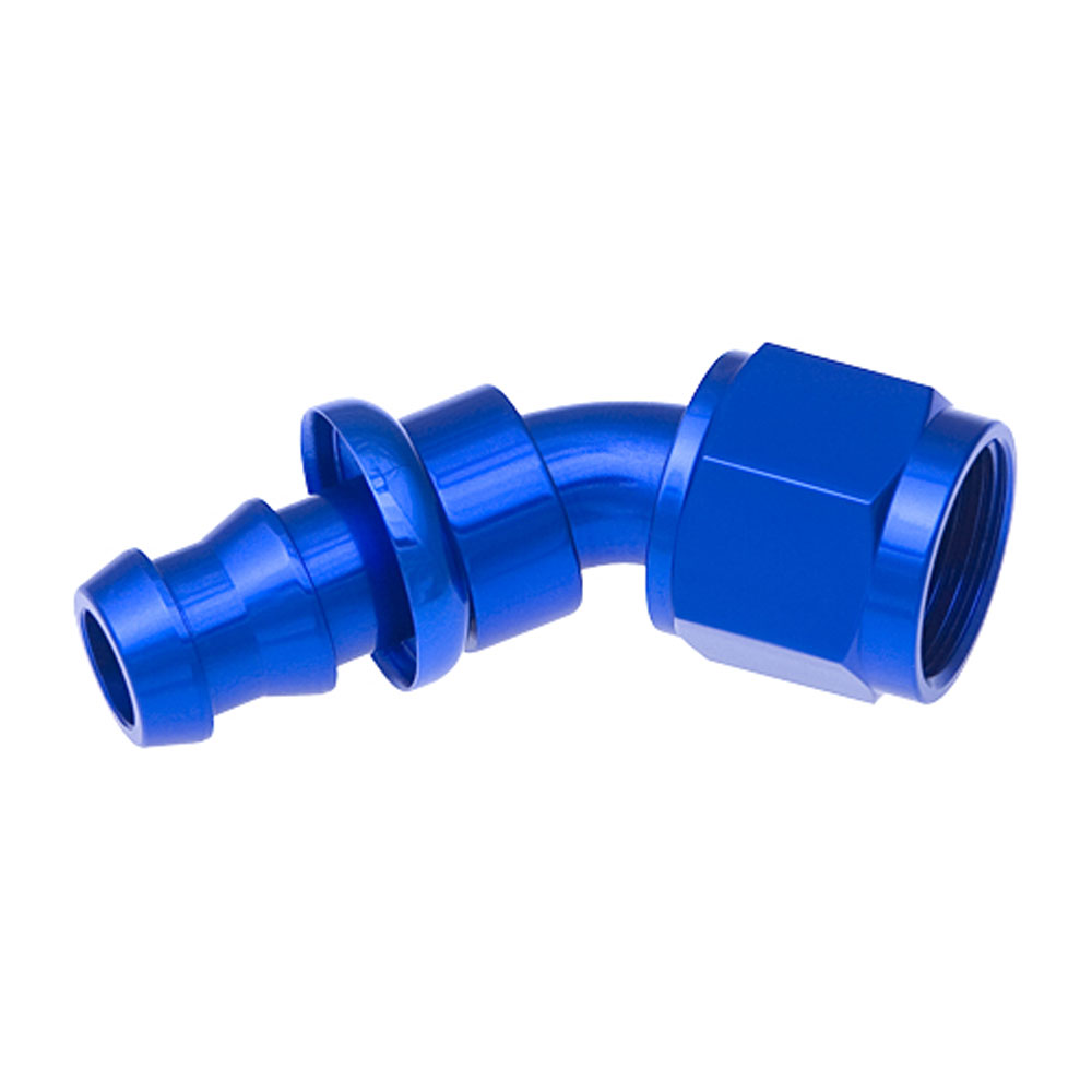 Redhorse Performance Fuel Hose Fitting 2045-06-1; Non Swivel Hose End Blue Anodized -06AN 45 deg. -06AN Female 