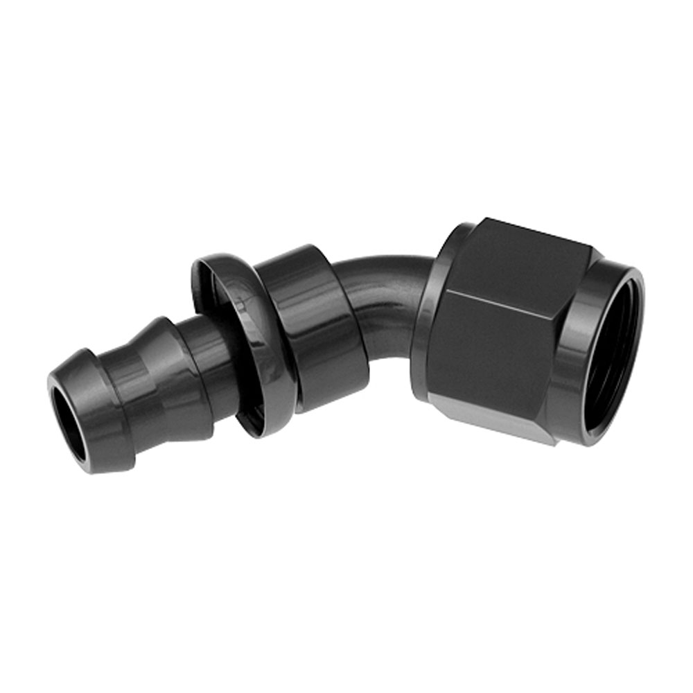Redhorse Performance Fuel Hose Fitting 2045-04-2; Non Swivel Hose End Black Anodized -04AN 45 deg. -04AN Female 