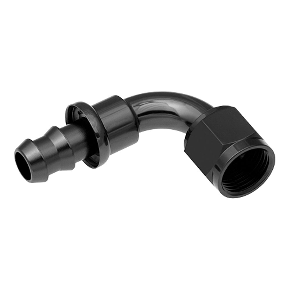 Redhorse Performance Fuel Hose Fitting 2090-04-2; Non Swivel Hose End Black Anodized -04AN 90 deg. -04AN Female 