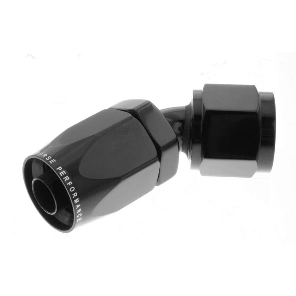 Redhorse Performance Fuel Hose Fitting 6045-04-2; Non Swivel Hose End Black Anodized -04AN 45 deg. -04AN Female 