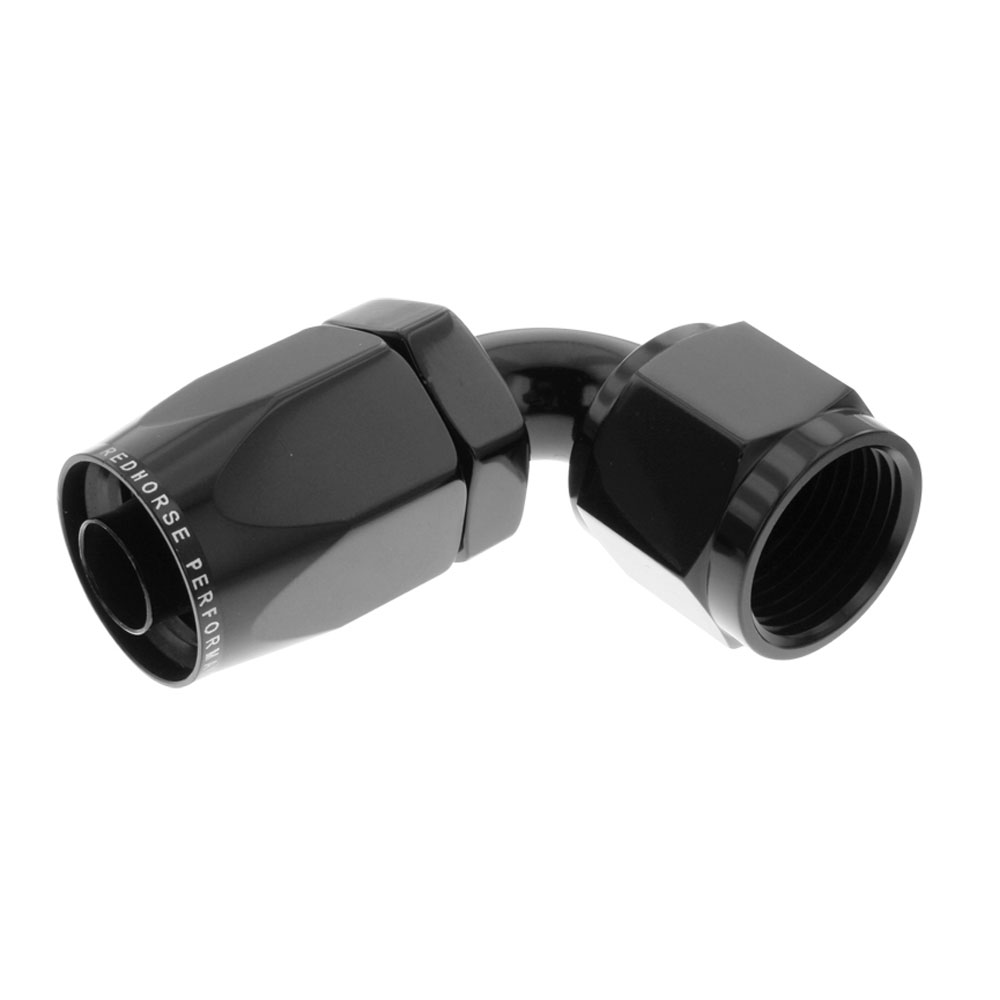 Redhorse Performance Fuel Hose Fitting 6090-12-2; Non Swivel Hose End Black Anodized -12AN 90 deg. -12AN Female 