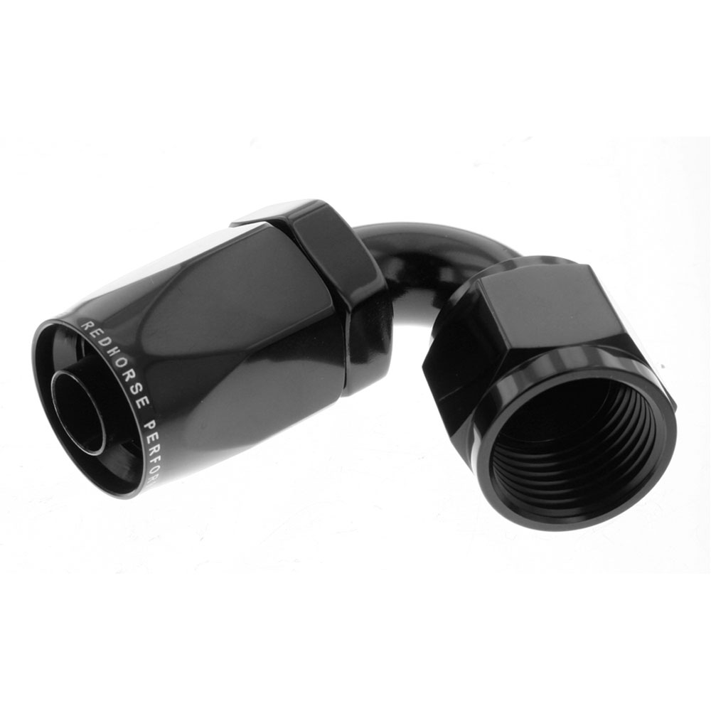 Redhorse Performance Fuel Hose Fitting 6120-04-2; Non Swivel Hose End Black Anodized -04AN 120 deg. -04AN Female 