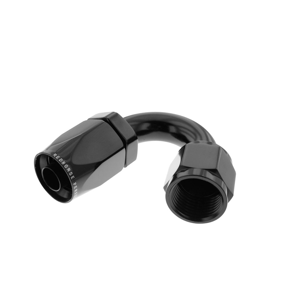 Redhorse Performance Fuel Hose Fitting 6150-04-2; Non Swivel Hose End Black Anodized -04AN 150 deg. -04AN Female 