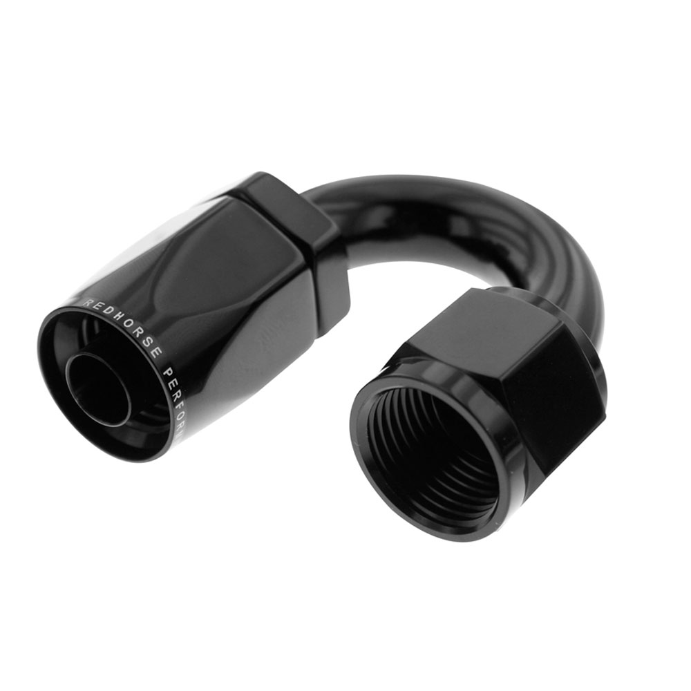 Redhorse Performance Fuel Hose Fitting 6180-04-2; Non Swivel Hose End Black Anodized -04AN 180 deg. -04AN Female 