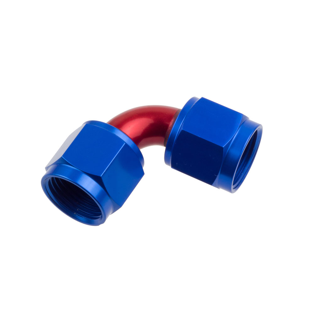 Redhorse Performance AN Fitting 8190-10-1; AN to AN Coupler Red/Blue -10AN Female 90 deg. -10AN Female 