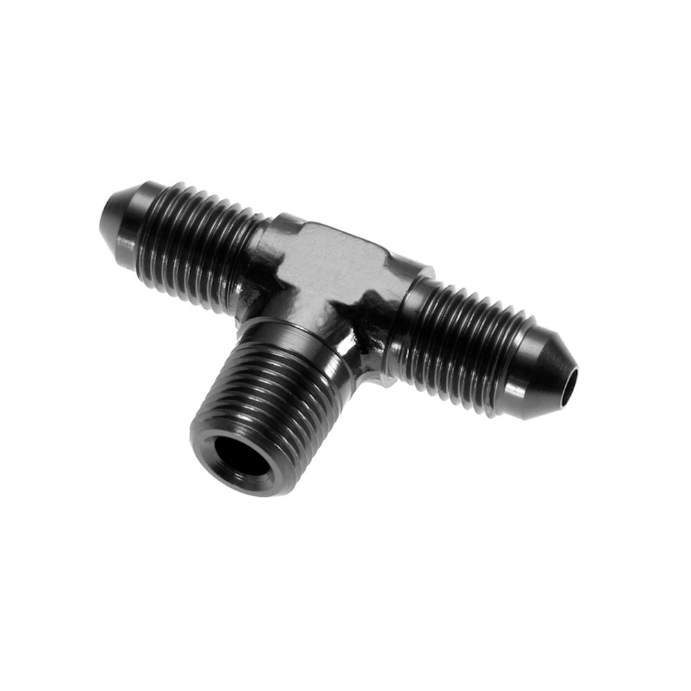 Redhorse Performance AN Fitting 825-06-04-2; AN to NPT Tee Fitting Black -06AN Male Tee 1/4 in. NPT Male (bottom) -06AN Male 