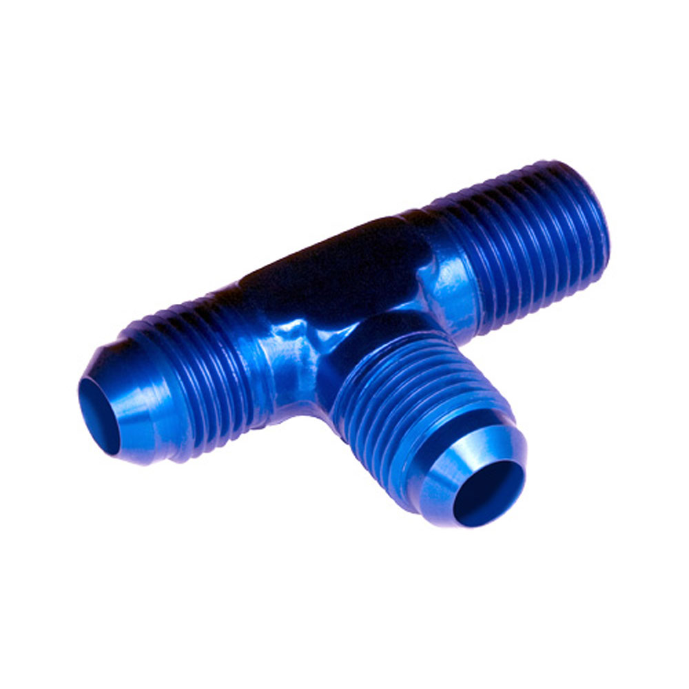 Redhorse Performance AN Fitting 826-06-04-1; AN to NPT Tee Fitting Blue -06AN Male Tee -06AN Male 1/4 in. NPT Male (on run) 