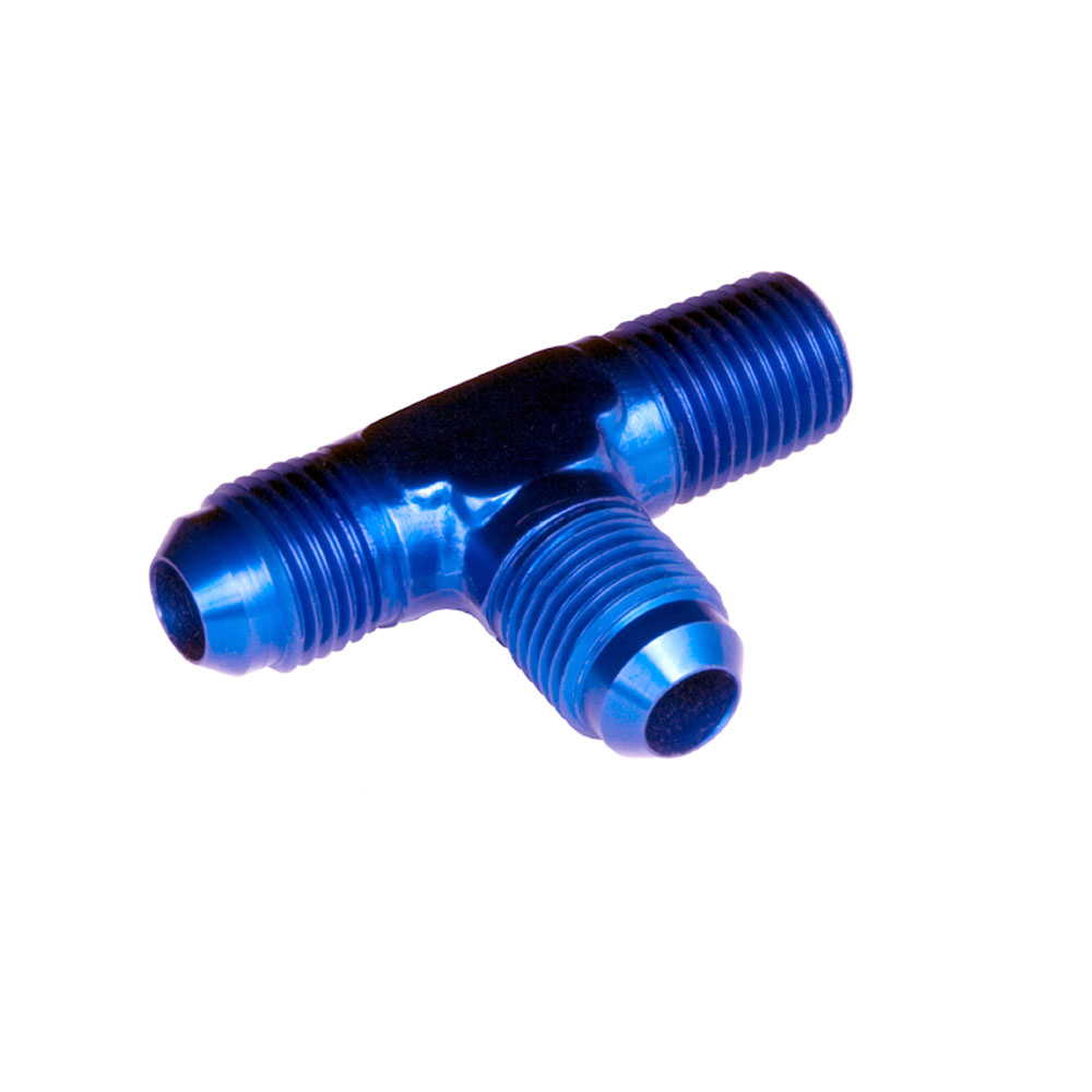 Redhorse Performance AN Fitting 826-04-02-1; AN to NPT Tee Fitting Blue -04AN Male Tee -04AN Male 1/8 in. NPT Male (on run) 
