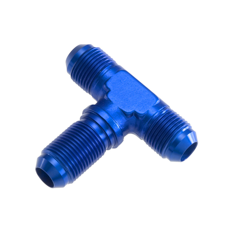 Redhorse Performance AN Fitting 834-04-1; AN to AN Bulkhead Tee Blue -04AN Male Tee -04AN Male (bulkhead on bottom) -04AN Male 