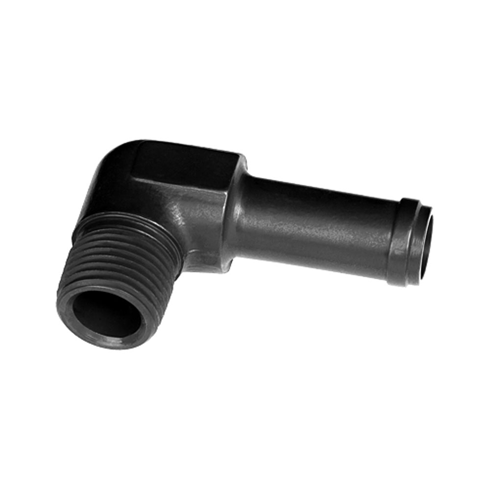 Redhorse Performance Pipe Fitting 842-06-04-2; NPT to Hose Barb Adapter Black Anodized 1/4 in. NPT Male 90 deg. 3/8 in. Hose Barb 