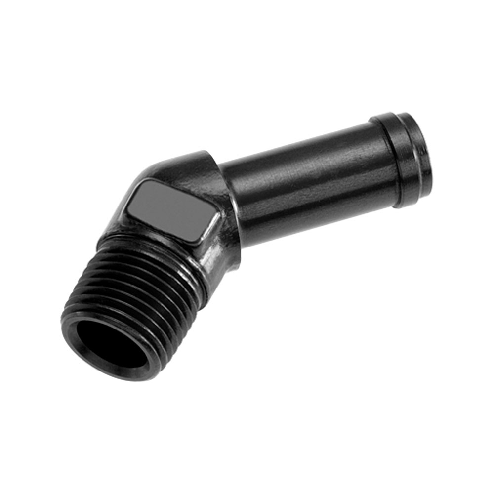 Redhorse Performance Pipe Fitting 844-06-04-2; NPT to Hose Barb Adapter Black Anodized 1/4 in. NPT Male 45 deg. 3/8 in. Hose Barb 