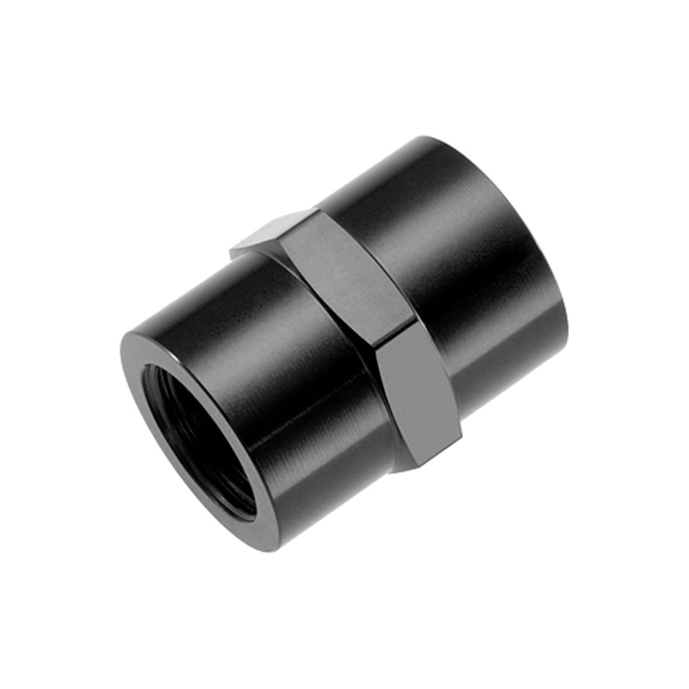Redhorse Performance Pipe Fitting 910-04-2; NPT to NPT Coupler Black Anodized 1/4 in. NPT Female Straight 1/4 in. NPT Female 