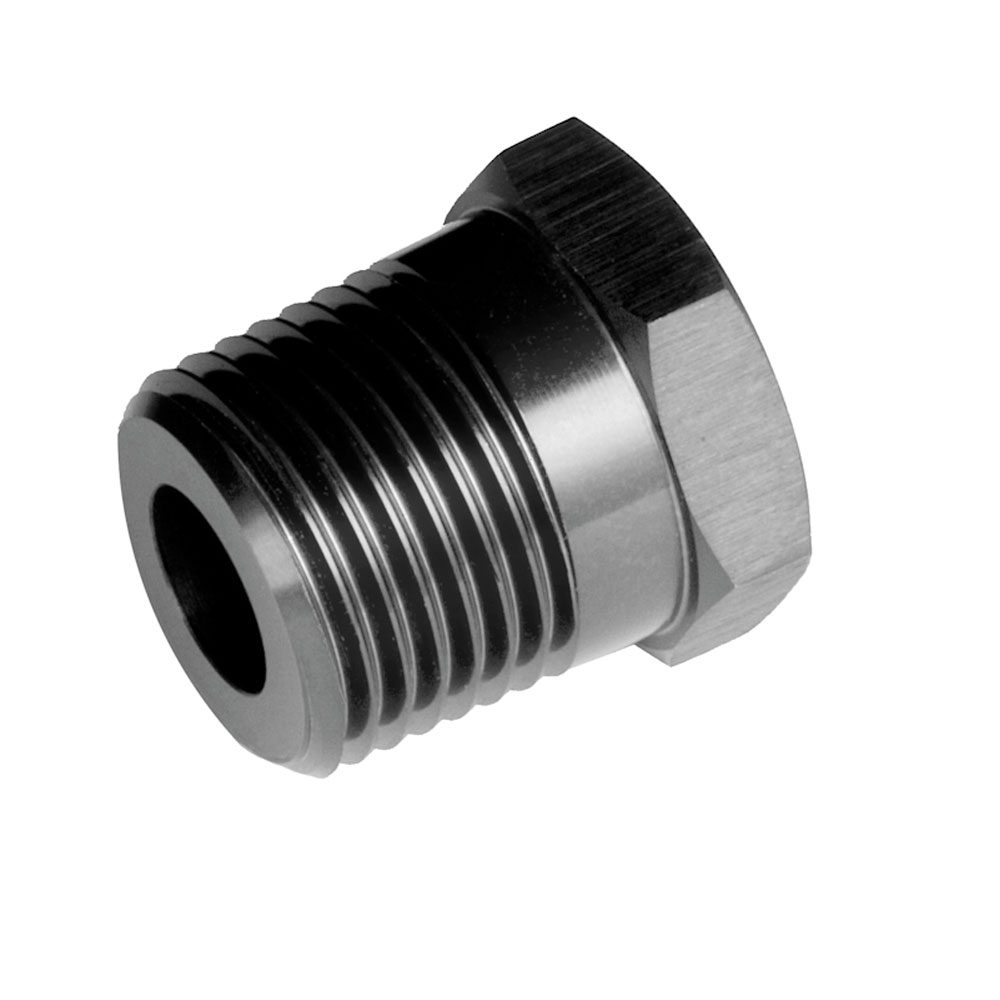 Redhorse Performance Pipe Fitting 912-06-02-2; NPT to NPT Reducer Bushing Black Anodized 3/8 in. NPT Male Straight 1/8 in. NPT Female 