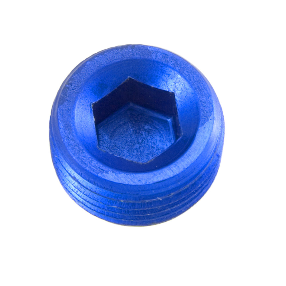 Redhorse Pipe Fitting 932-04-1; NPT Plug Blue Anodized 1/4 in. NPT Male Straight Internal Allen 