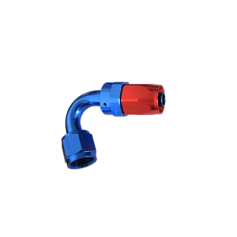Renegade Racing Components Fuel Hose Fitting 11420-1; Swivel Hose End Blue/Red Anodized -04AN 120 deg. -04AN Female 