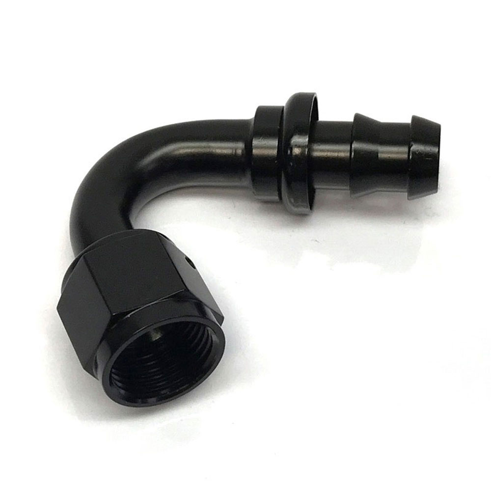 Renegade Racing Components Fuel Hose Fitting 20820-2; Non Swivel Hose End Black Anodized -08AN 120 deg. -08AN Female 