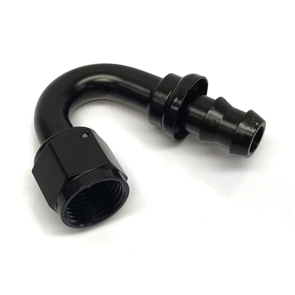 Renegade Racing Components Fuel Hose Fitting 20850-2; Non Swivel Hose End Black Anodized -08AN 150 deg. -08AN Female 