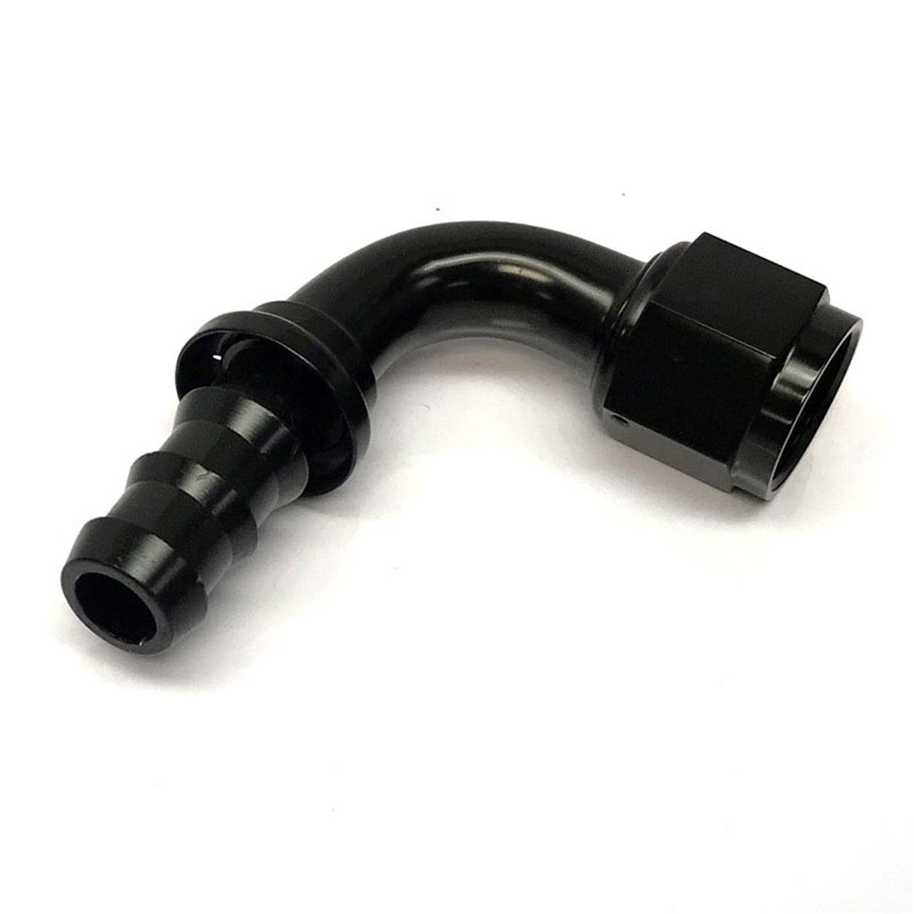 Renegade Racing Components Fuel Hose Fitting 21090-2; Non Swivel Hose End Black Anodized -10AN 90 deg. -10AN Female 