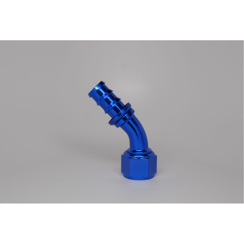 Renegade Racing Components Fuel Hose Fitting 21245-1; Non Swivel Hose End Blue Anodized -12AN 45 deg. -12AN Female 