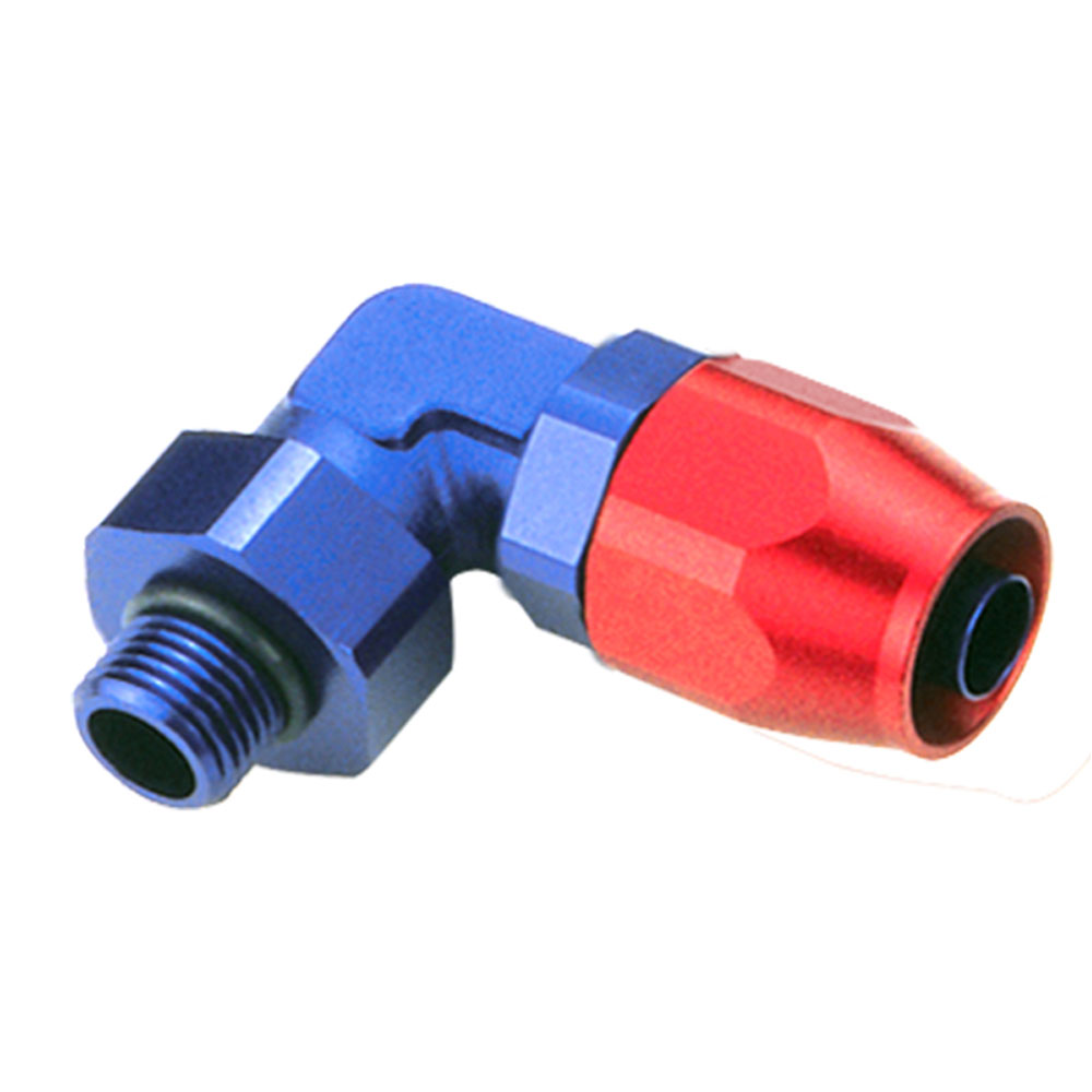 Renegade Racing Components Fuel Hose Fitting 32290-1; Swivel Hose End to ORB Blue/Red Anodized -12AN 90 deg. -12 ORB Male 