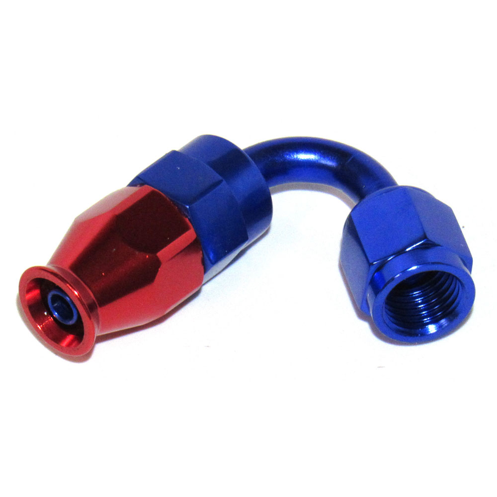 Renegade Hose End 40420A-1; PTFE Fittings Hose End Red/Blue -04AN Female 120 deg. -04AN Hose 