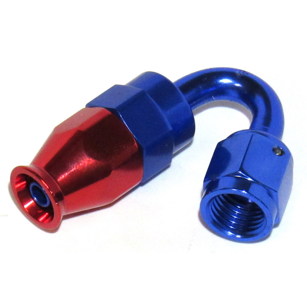 Renegade Hose End 40450A-1; PTFE Fittings Hose End Red/Blue -04AN Female 150 deg. -04AN Hose 