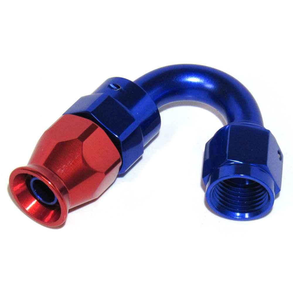 Renegade Hose End 40650A-1; PTFE Fittings Hose End Red/Blue -06AN Female 150 deg. -06AN Hose 