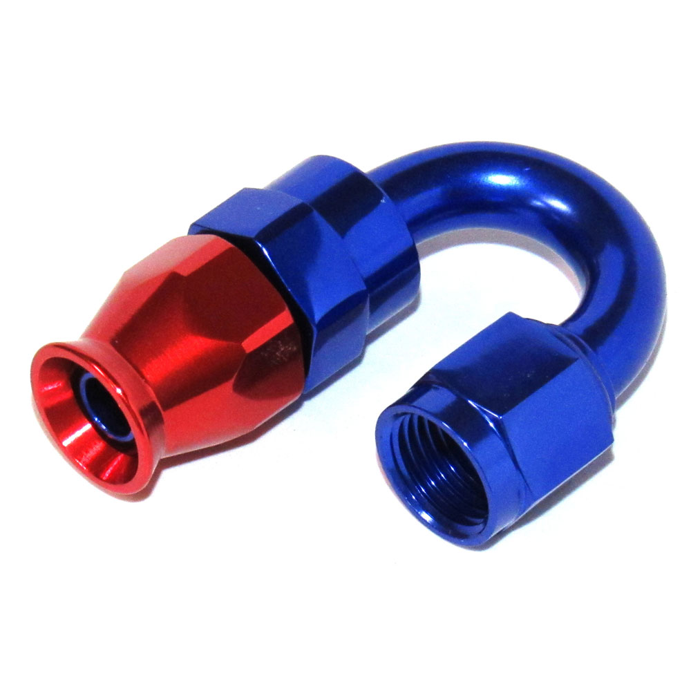 Renegade Hose End 40680A-1; PTFE Fittings Hose End Red/Blue -06AN Female 180 deg. -06AN Hose 