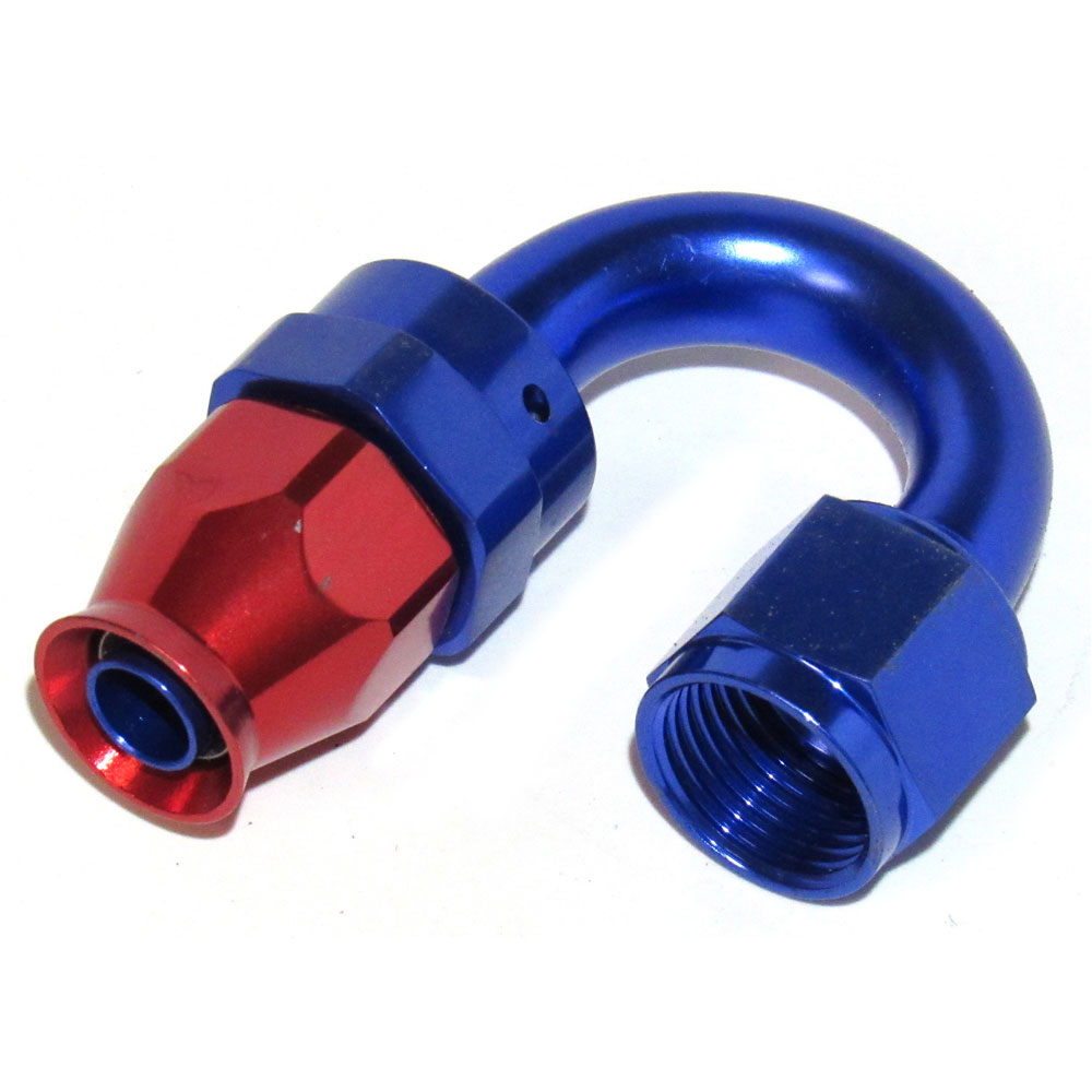 Renegade Hose End 40880A-1; PTFE Fittings Hose End Red/Blue -08AN Female 180 deg. -08AN Hose 