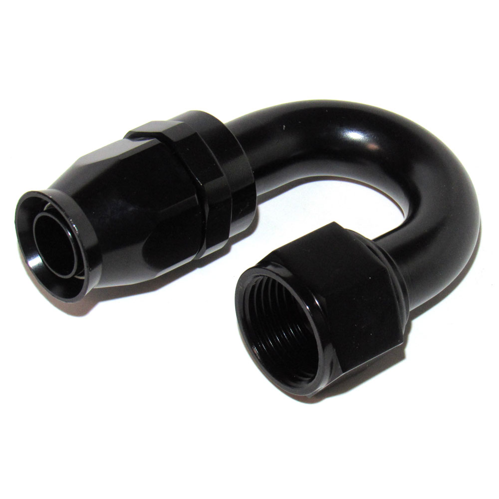 Renegade Hose End 41280A-2; PTFE Fittings Hose End Black Anodized -12AN Female 180 deg. -12AN Hose 