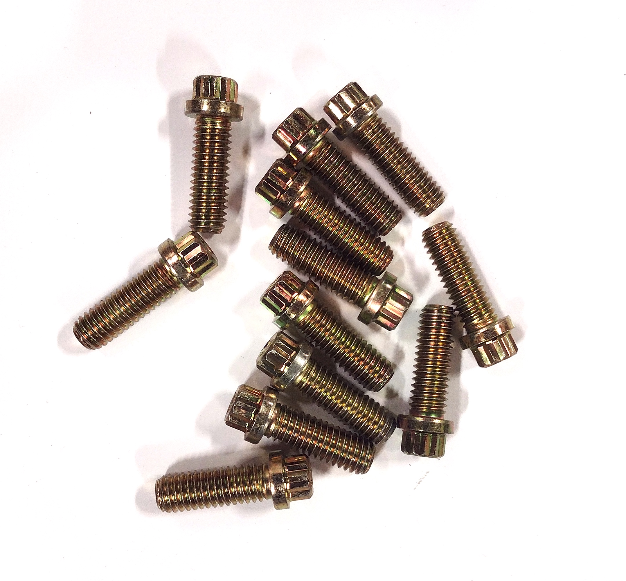 Renegade Intake Manifold Bolts 58422; 10-Pack Gold Iridite 12-Point Steel for Chevy 262 to 400 