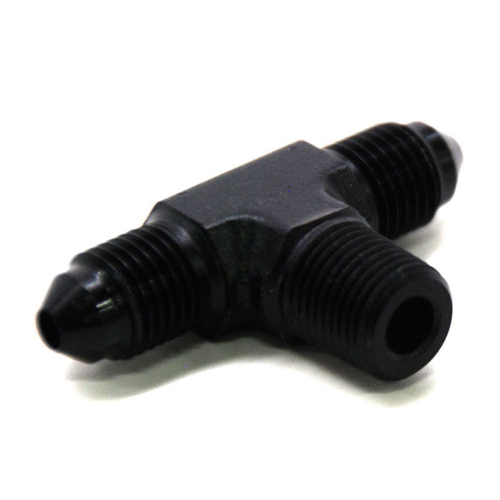 Renegade Racing Components AN Fitting 60325-2; AN to NPT Tee Fitting Black -03AN Male Tee 1/8 in. NPT Male (bottom) -03AN Male 