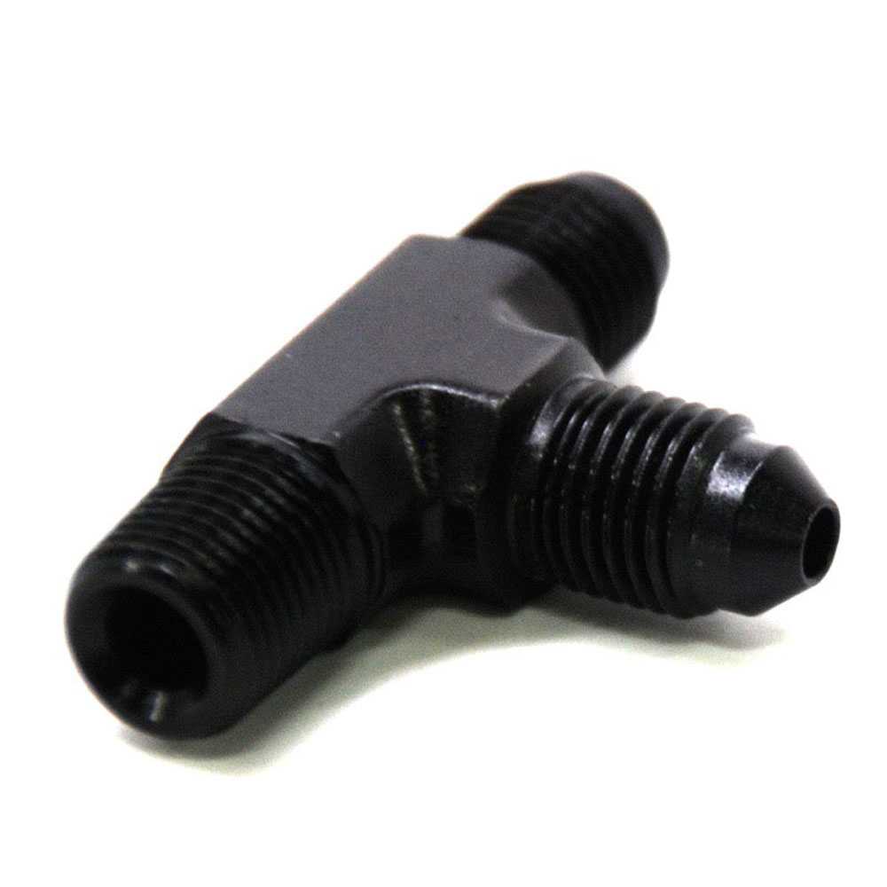 Renegade Racing Components AN Fitting 60326-2; AN to NPT Tee Fitting Black -03AN Male Tee -03AN Male 1/8 in. NPT Male (on run) 