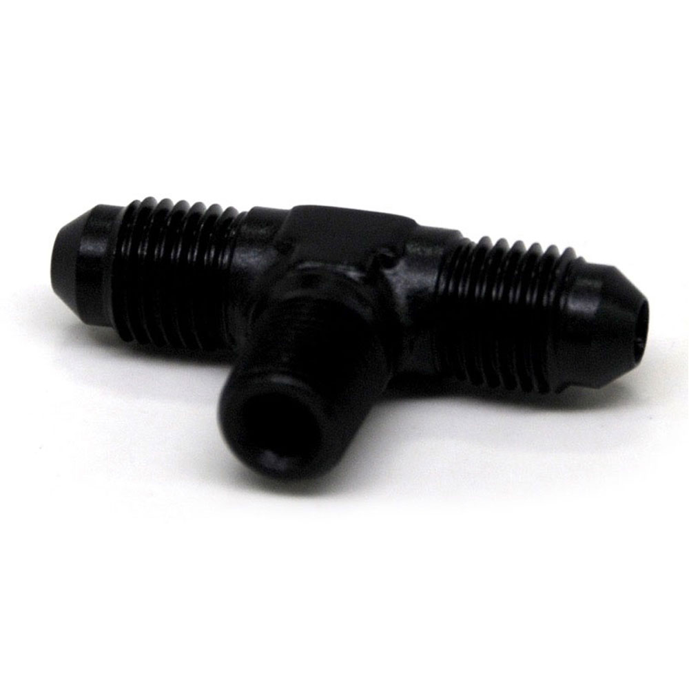 Renegade Racing Components AN Fitting 60425-2; AN to NPT Tee Fitting Black -04AN Male Tee 1/8 in. NPT Male (bottom) -04AN Male 