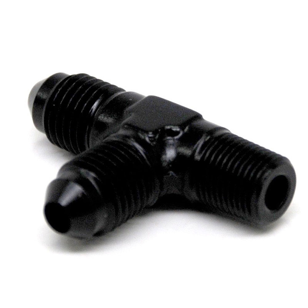 Renegade Racing Components AN Fitting 60426-2; AN to NPT Tee Fitting Black -04AN Male Tee -04AN Male 1/8 in. NPT Male (on run) 