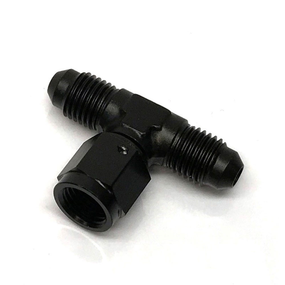 Renegade AN Fitting 60443-2; AN to AN Tee Black -04AN Male Tee -04AN Female (bottom) -04AN Male 